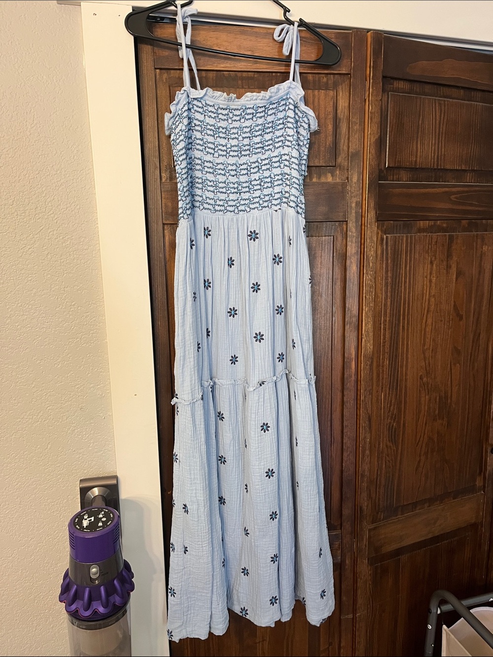 Light Blue Smocked Floral Maxi Dress